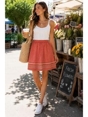 Old‎ Navy Womens Medium Rust Print Mini Skirt Elastic Waist Boho Cottagecore
